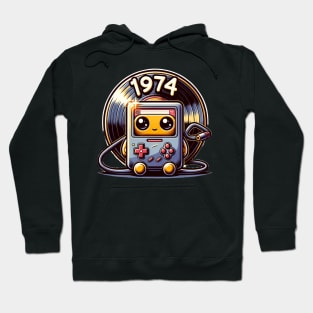 vintage 1974 Birthday, cute retro vinyl record and cassette tape, born in '74, 70s era Hoodie